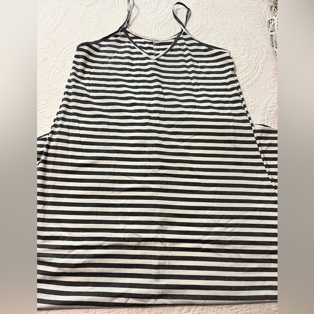 Grey and White Striped Sleeveless Maxi Dress. New!